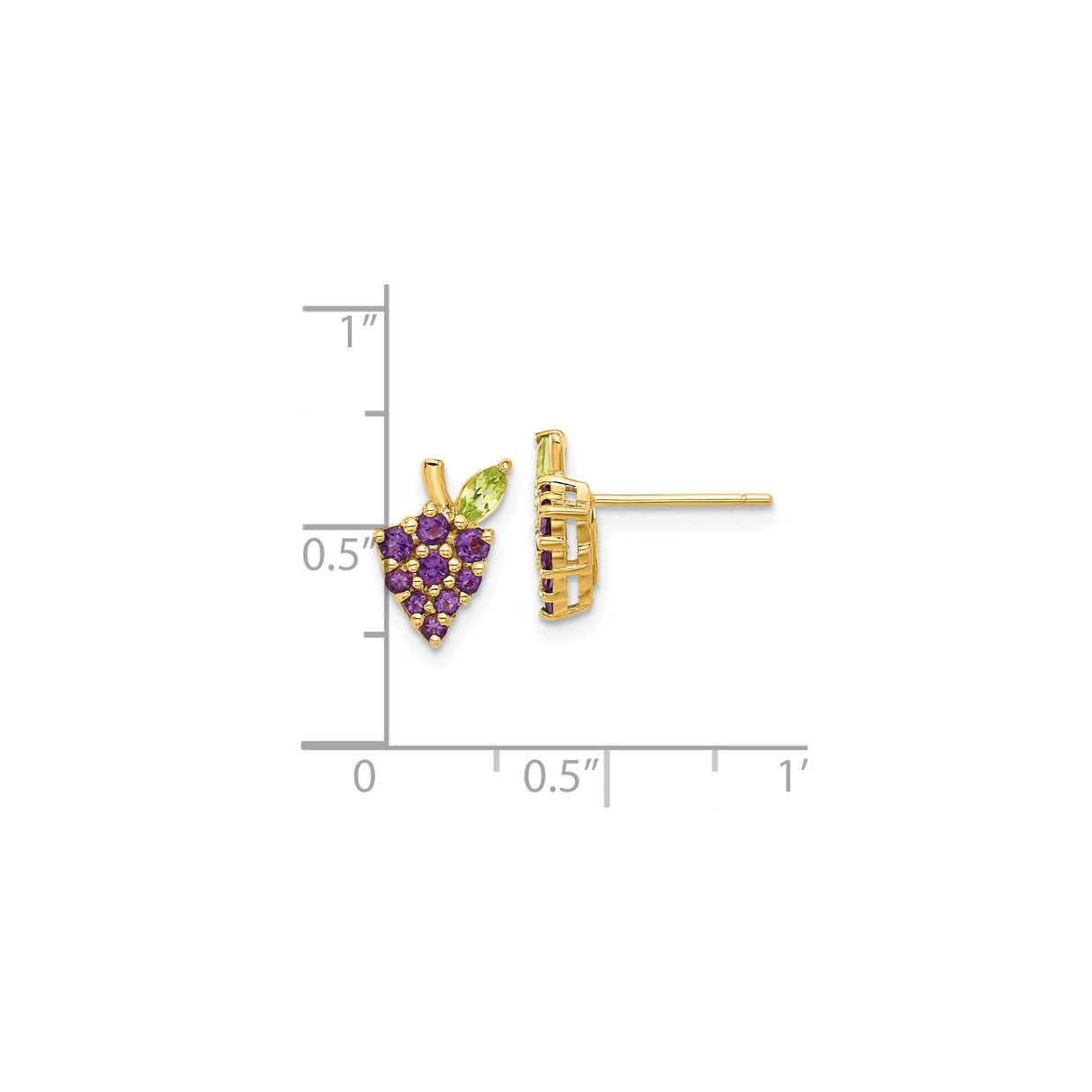 14k Yellow Gold Grape Stud Earrings with Amethyst and Peridot, Nature Inspired Cluster Design