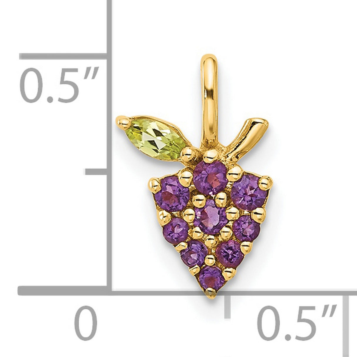 14k Yellow Gold Grape Cluster Pendant with Amethyst and Peridot, Nature Inspired Charm