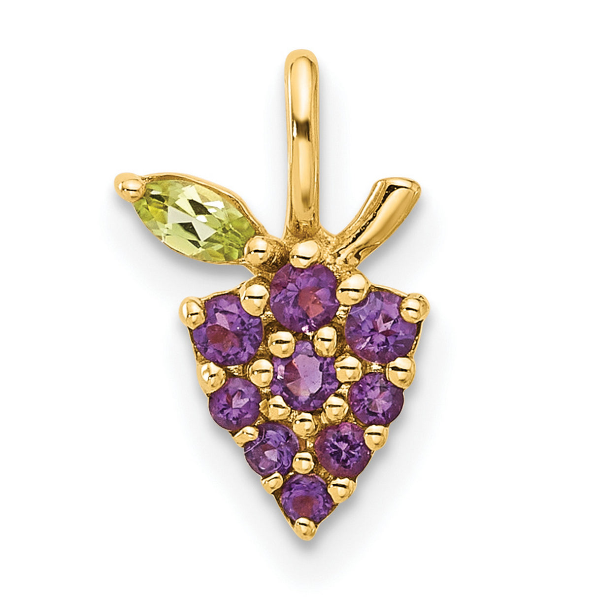 14k Yellow Gold Grape Cluster Pendant with Amethyst and Peridot, Nature Inspired Charm