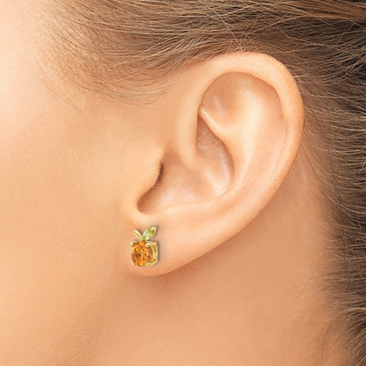 14k Yellow Gold Stud Earrings with Citrine and Peridot, Fruit-Inspired Whimsical Design