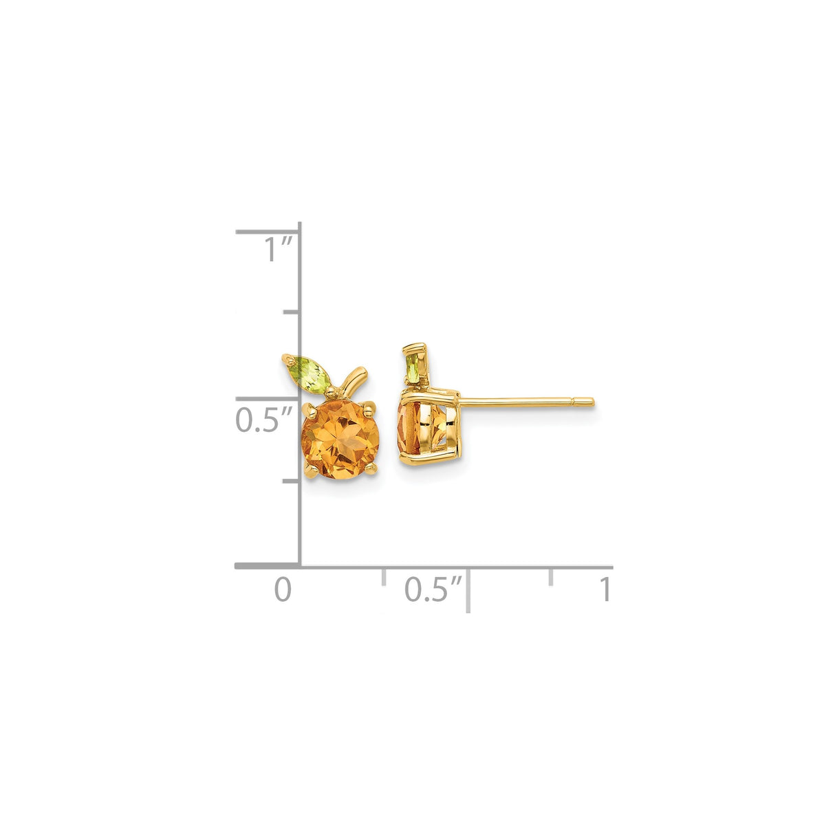 14k Yellow Gold Stud Earrings with Citrine and Peridot, Fruit-Inspired Whimsical Design