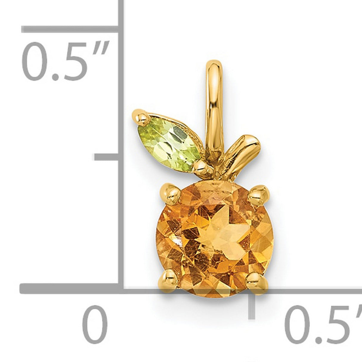 Citrine and Peridot Orange Chain Slide Charm Pendant in Real 14k Yellow Gold