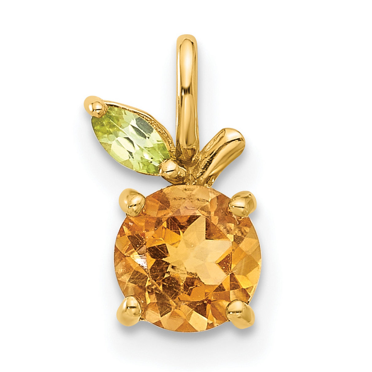 Citrine and Peridot Orange Chain Slide Charm Pendant in Real 14k Yellow Gold