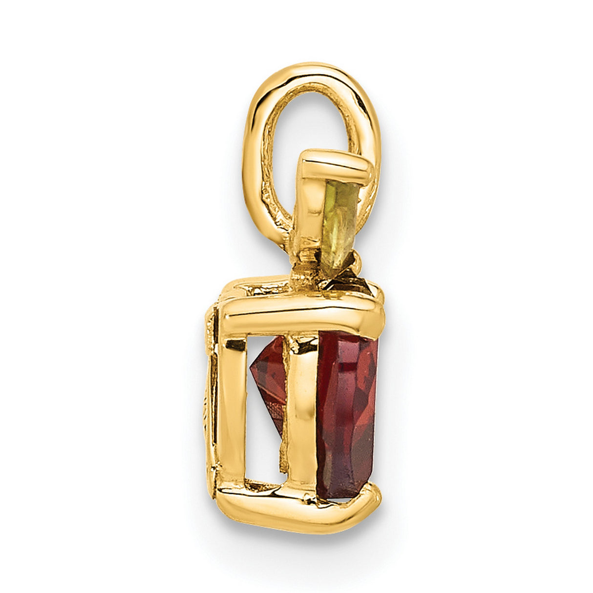 14k Yellow Gold Heart Pendant with Garnet and Peridot Leaf Accent