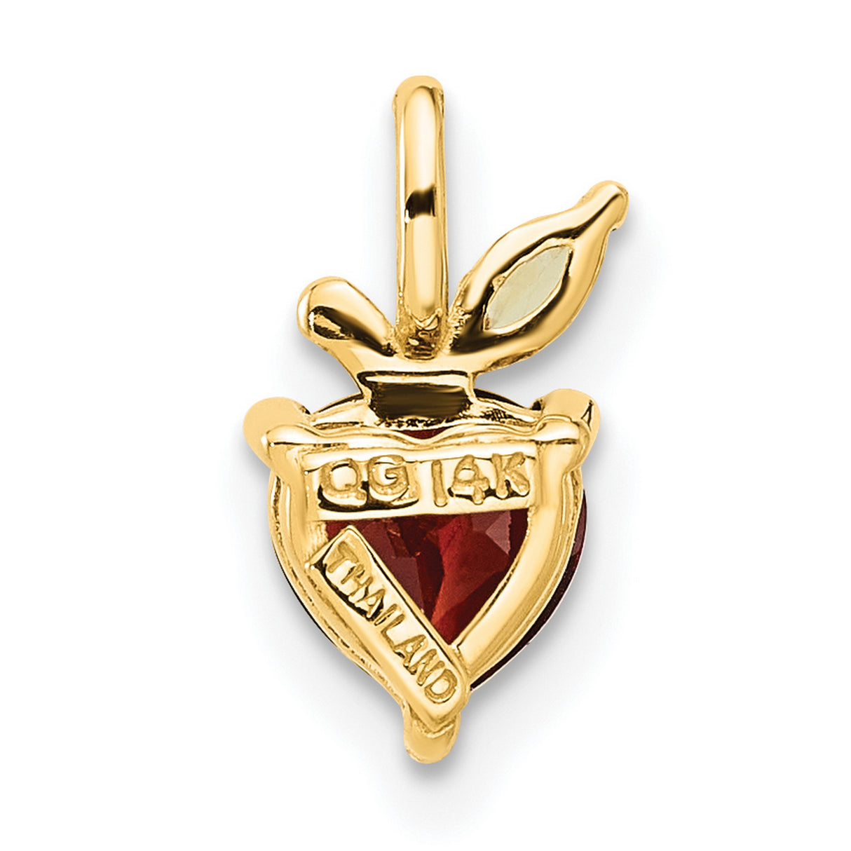 14k Yellow Gold Heart Pendant with Garnet and Peridot Leaf Accent