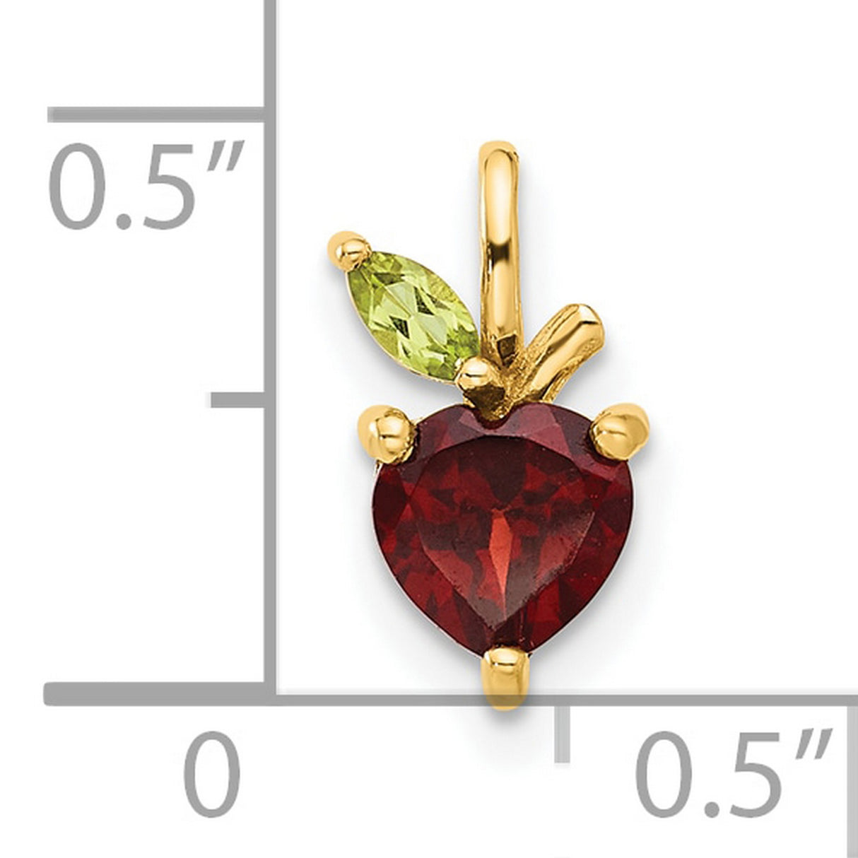14k Yellow Gold Heart Pendant with Garnet and Peridot Leaf Accent