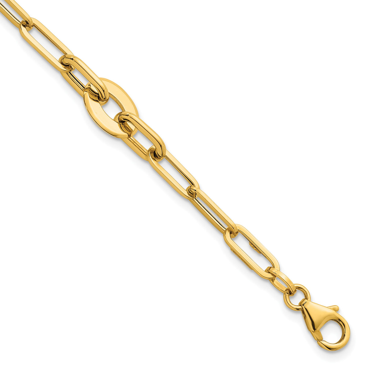 14K Yellow Gold 4.15 mm Paperclip Chain Bracelet, Polished detail view
