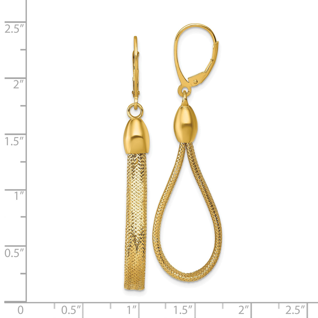 14k Yellow Gold Dangle Earrings with Textured Mesh Loop Drops and Leverback Closures