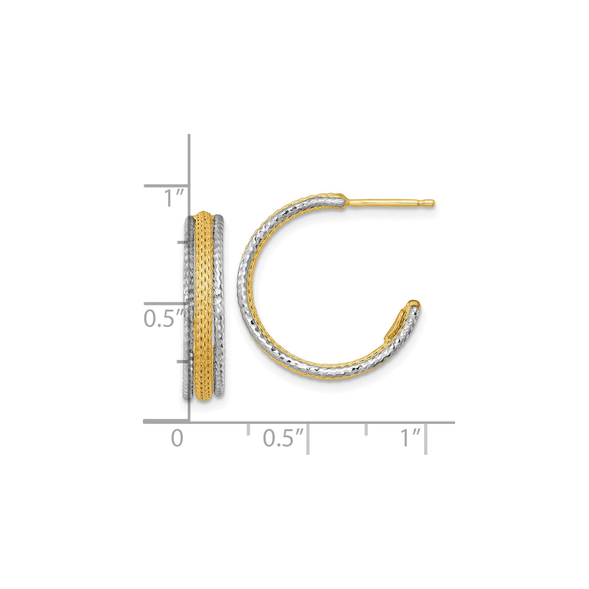 14k Two-Tone Gold Hoop Earrings with Hammered White and Braided Yellow Gold, 20mm J-Hoops