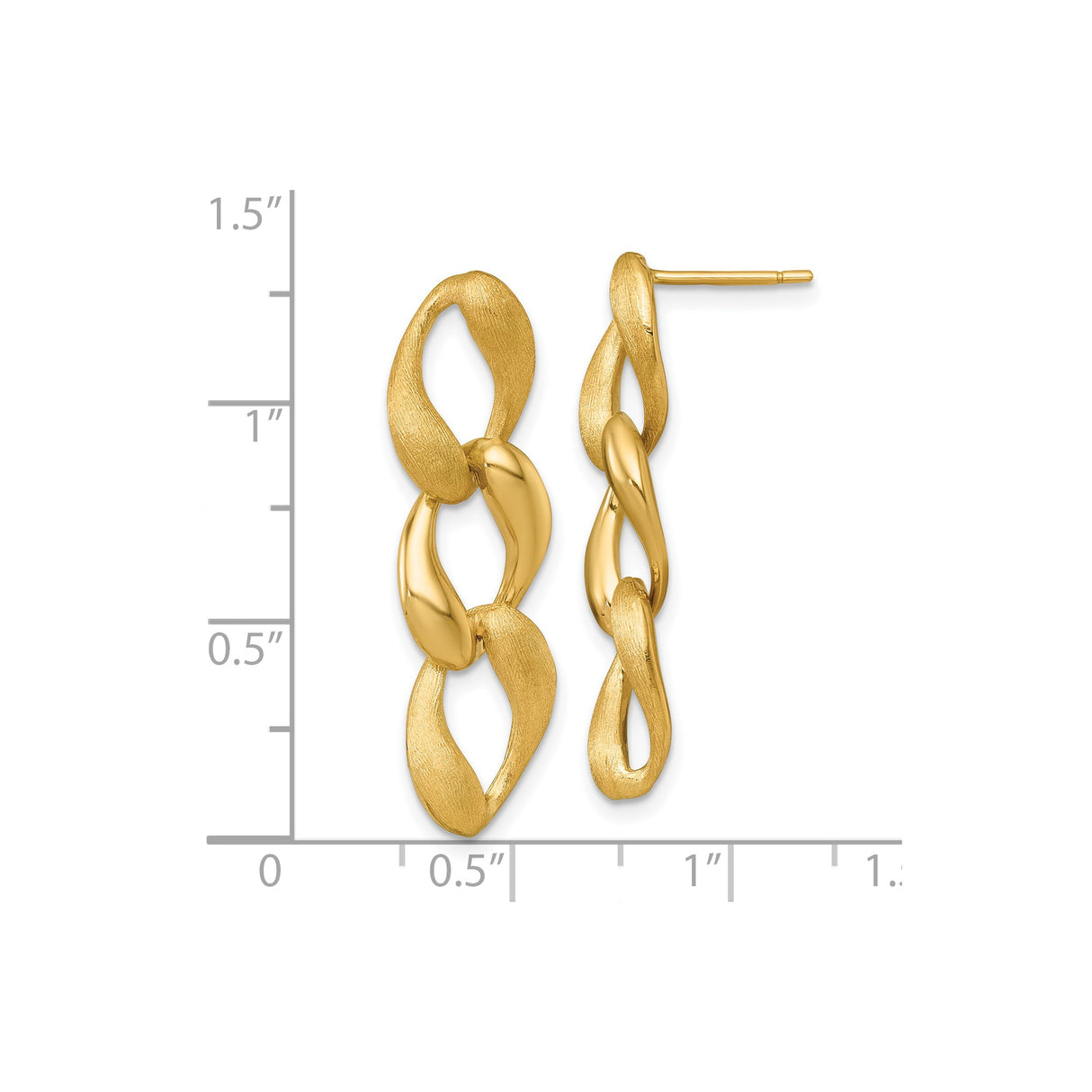 14k Yellow Gold Dangle Earrings with Twisted Oval Links, Brushed and Polished Finish