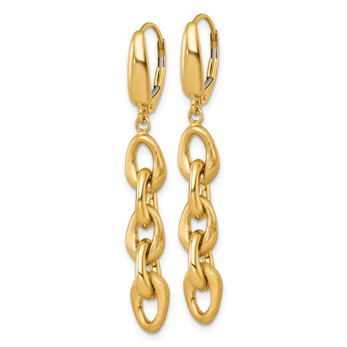14k Yellow Gold Dangle Earrings with Textured and Polished Open-Link Chain Design