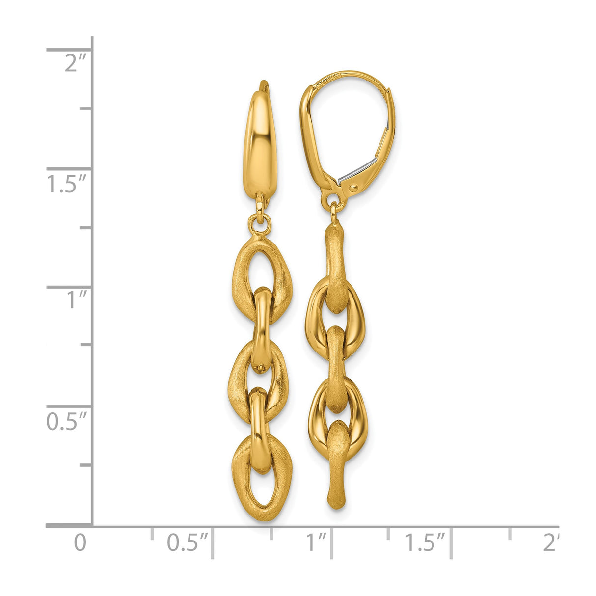 14k Yellow Gold Dangle Earrings with Textured and Polished Open-Link Chain Design