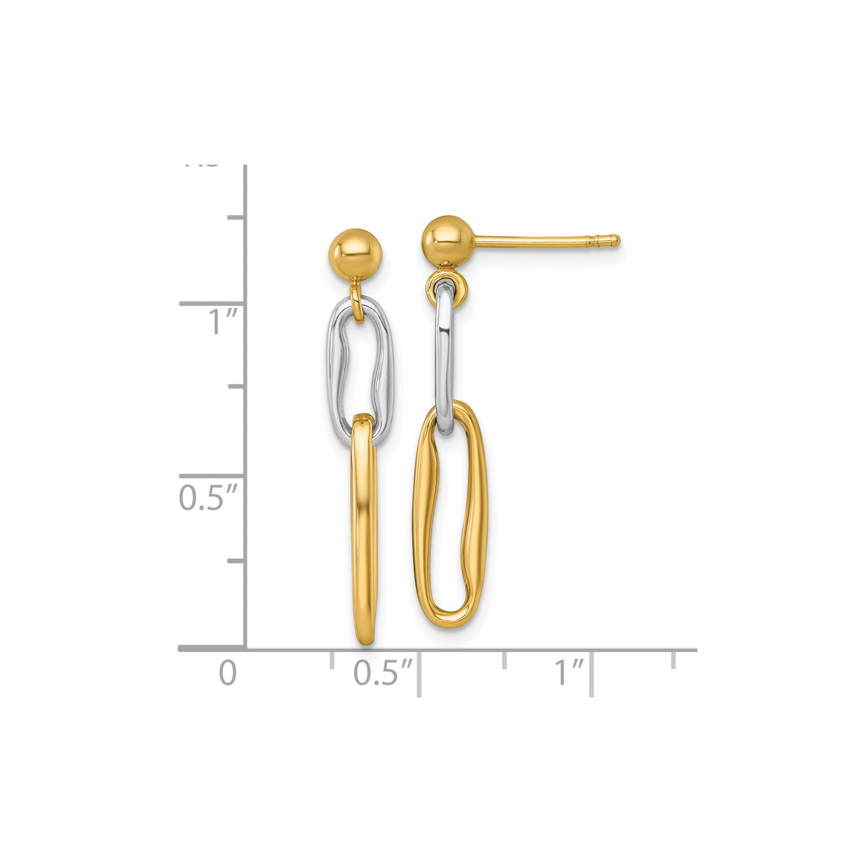 14k Yellow Gold Dangle Earrings with Interlocking Oval Links, Two Tone Minimalist Design for Women