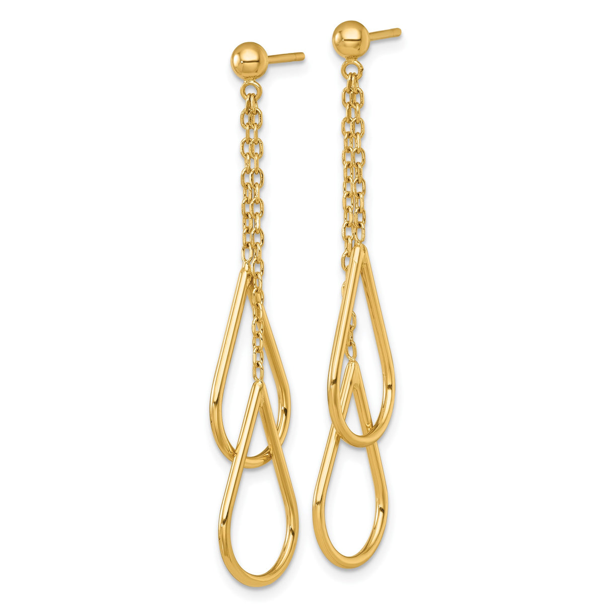 14k Yellow Gold Dangle Drop Earrings with Open Teardrop Design and Delicate Chains for Women
