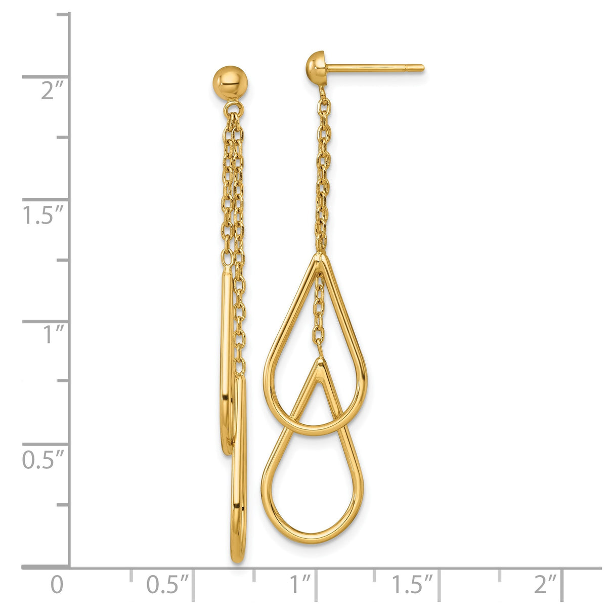 14k Yellow Gold Dangle Drop Earrings with Open Teardrop Design and Delicate Chains for Women