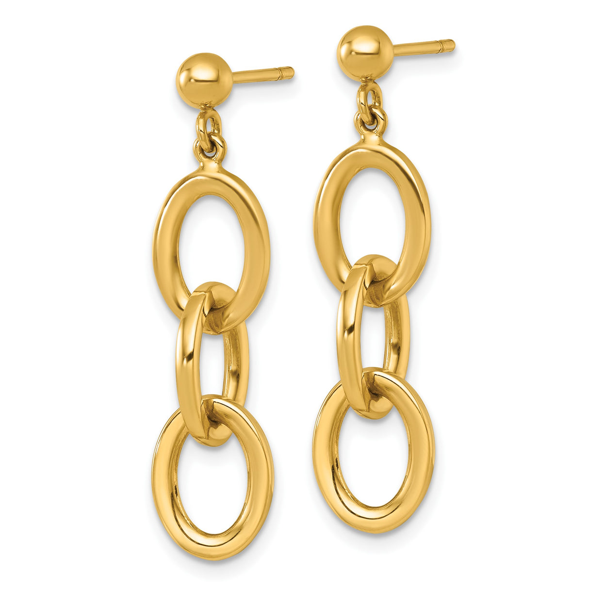 14k Yellow Gold Dangle Earrings with Interlocking Oval Link Design and Polished Finish