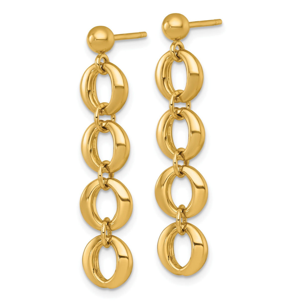 14k Yellow Gold Drop Earrings with Polished Oval Link Chain, Modern Dangle Style for Women