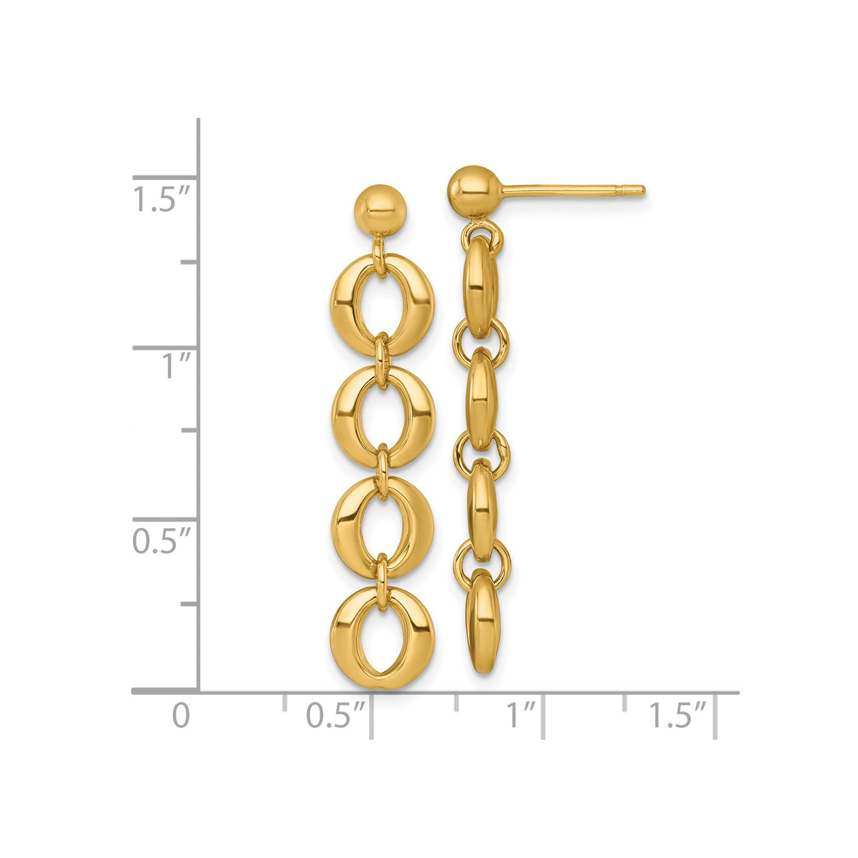 14k Yellow Gold Drop Earrings with Polished Oval Link Chain, Modern Dangle Style for Women