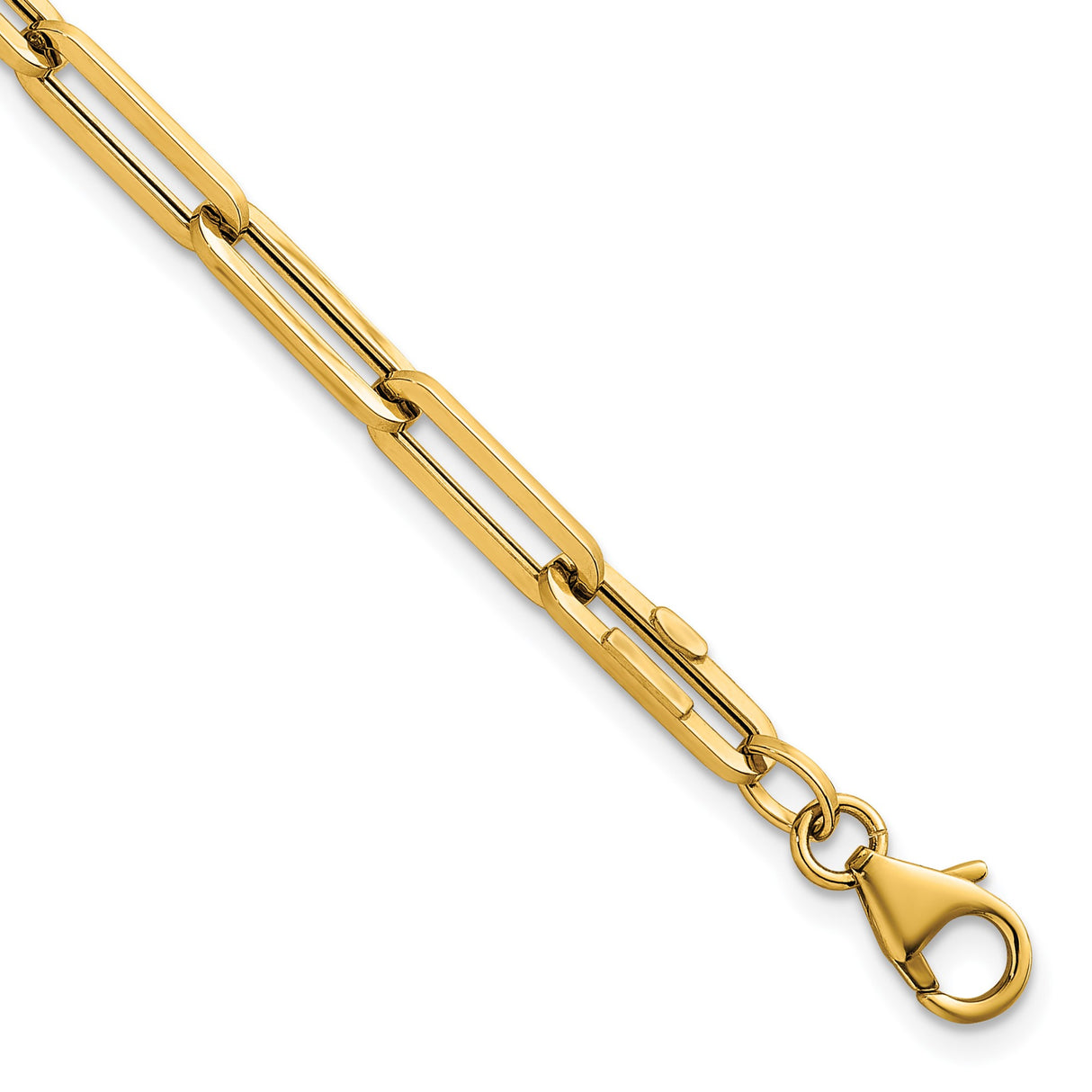 14K Yellow Gold 4.35 mm Paperclip Chain Bracelet, Polished detail view