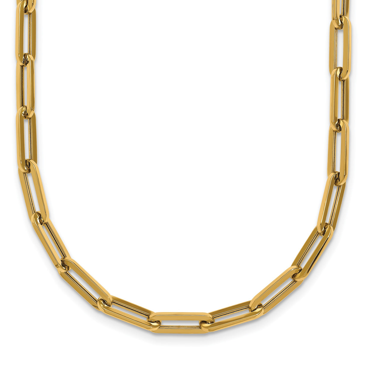 14K Yellow Gold 3.7 mm Paperclip Chain Necklace, Polished detail view