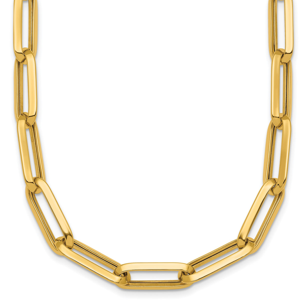 14K Yellow Gold 7 mm Paperclip Chain Necklace, Polished detail view