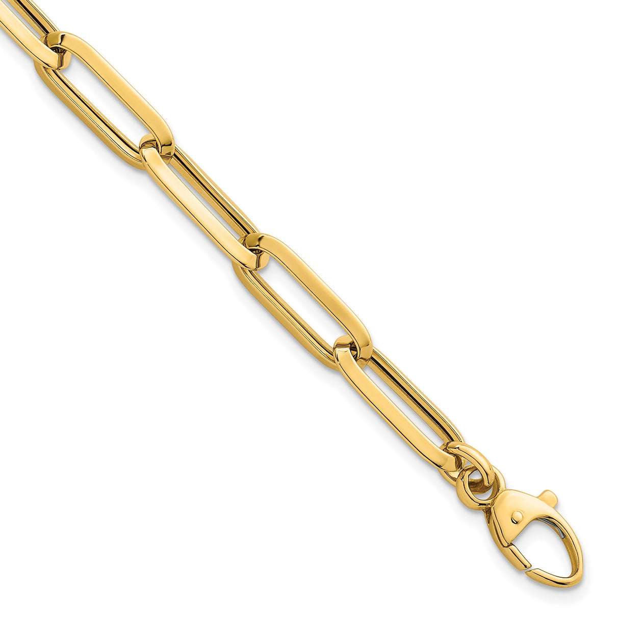 14K Yellow Gold 7 mm Paperclip Chain Bracelet, Polished detail view