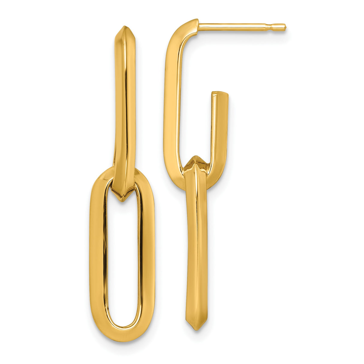 14k Yellow Gold Paperclip Chain Dangle Earrings, Modern Minimalist Drop Design for Women