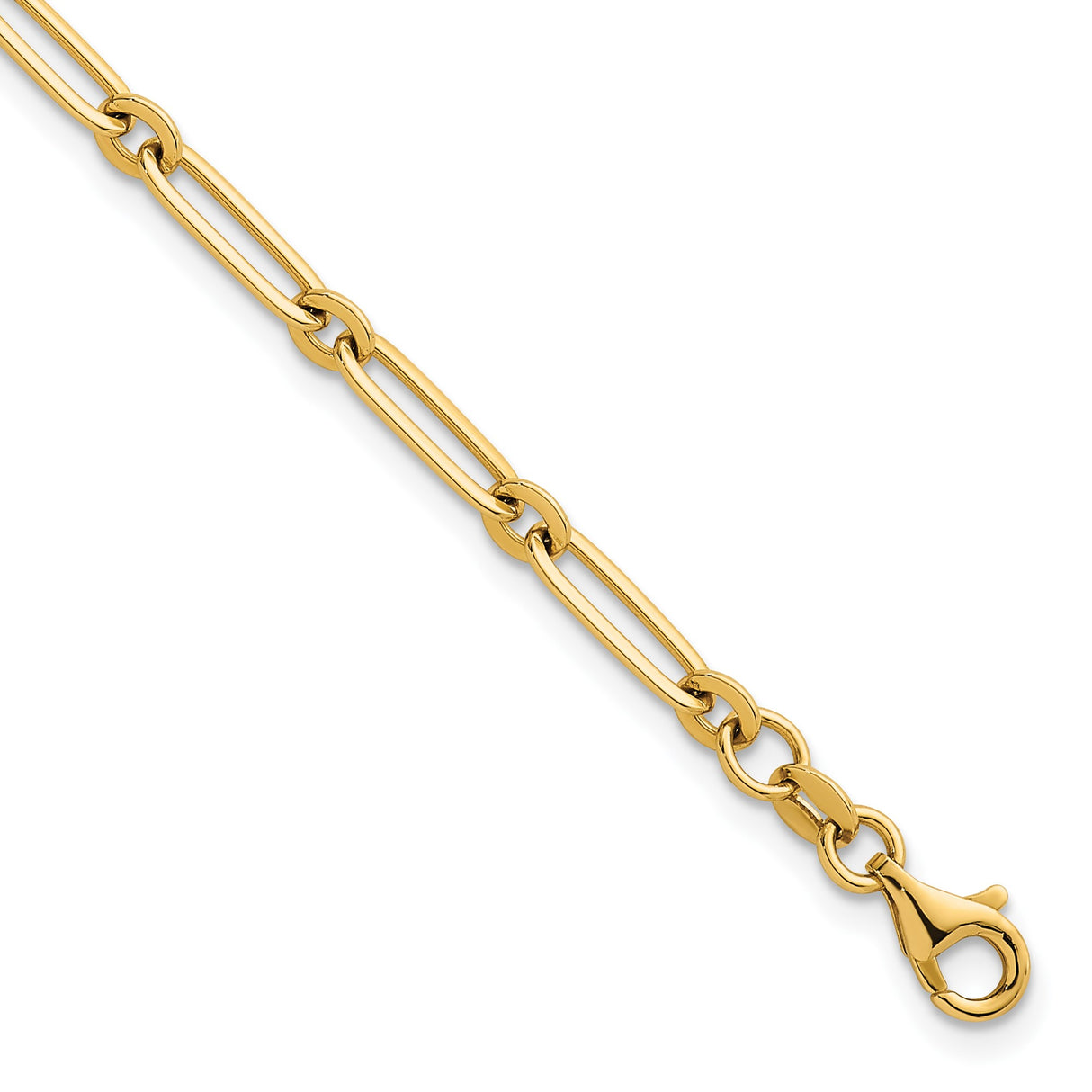 14K Yellow Gold 3.75 mm Paperclip Chain Bracelet, Polished detail view