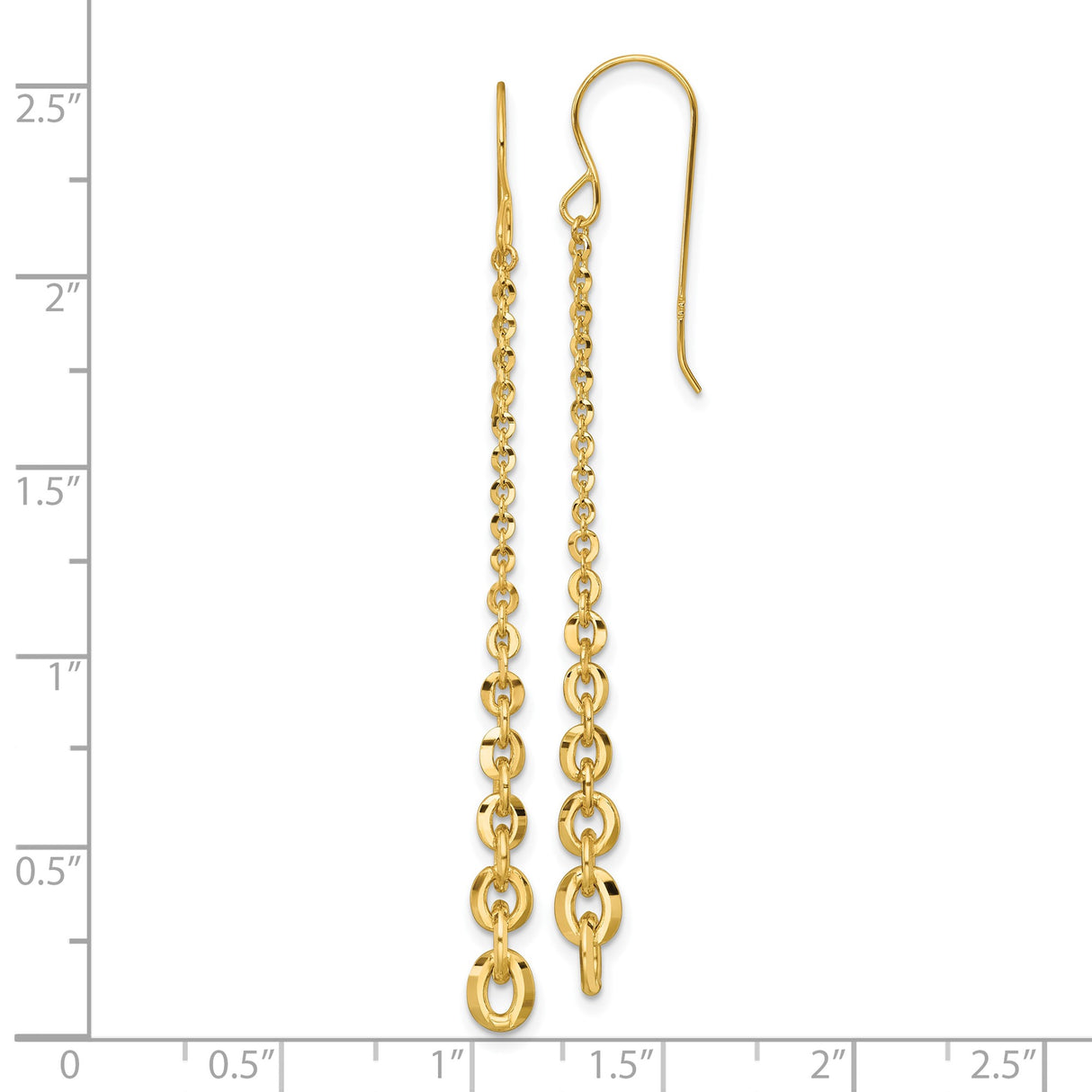 14k Yellow Gold Dangle Earrings, Long Chain Link Drop Style with Shepherd Hook Backs