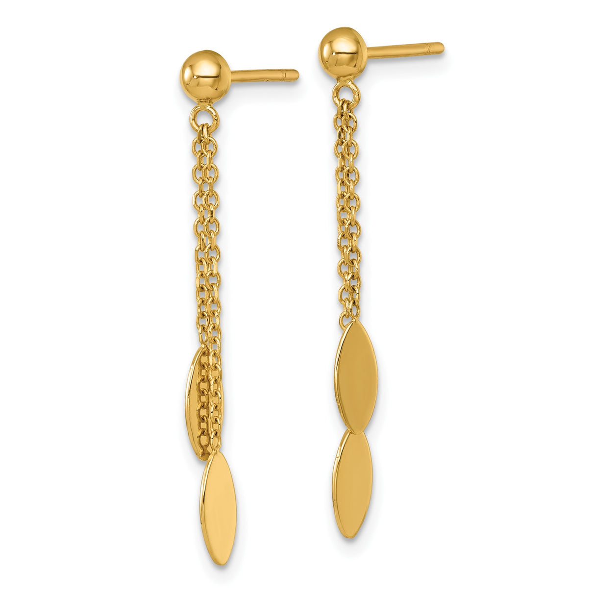 14k Yellow Gold Drop Earrings, Marquise Chain Dangle Design, Modern Minimalist Style for Women