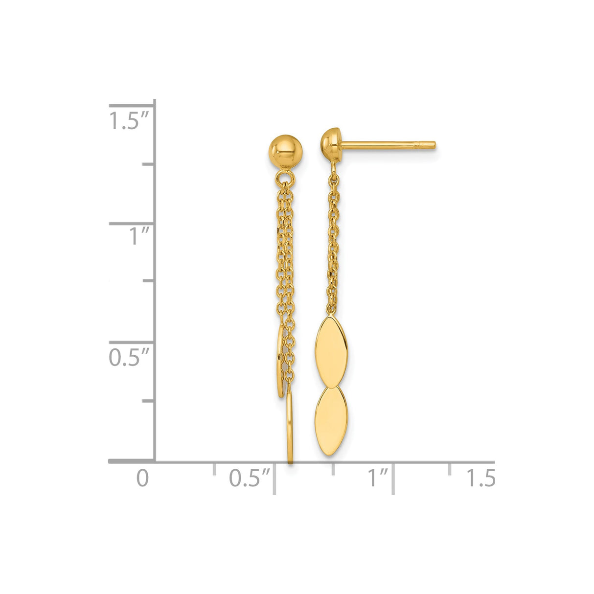 14k Yellow Gold Drop Earrings, Marquise Chain Dangle Design, Modern Minimalist Style for Women