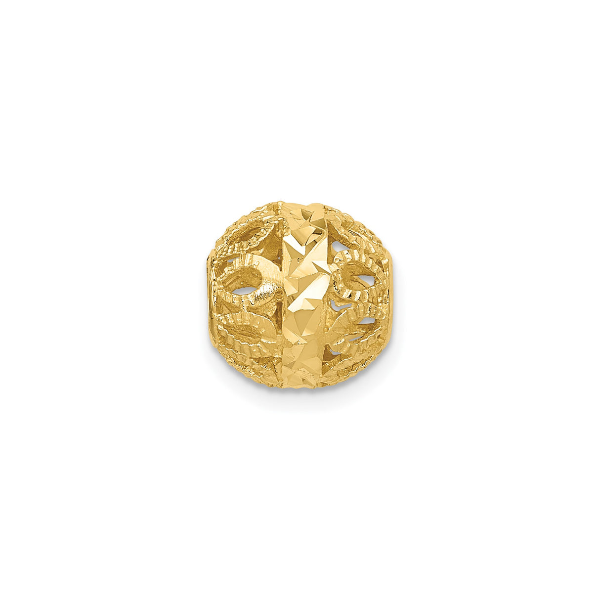 14k Yellow Gold Charm Bead with Filigree Openwork Floral and Rope Pattern