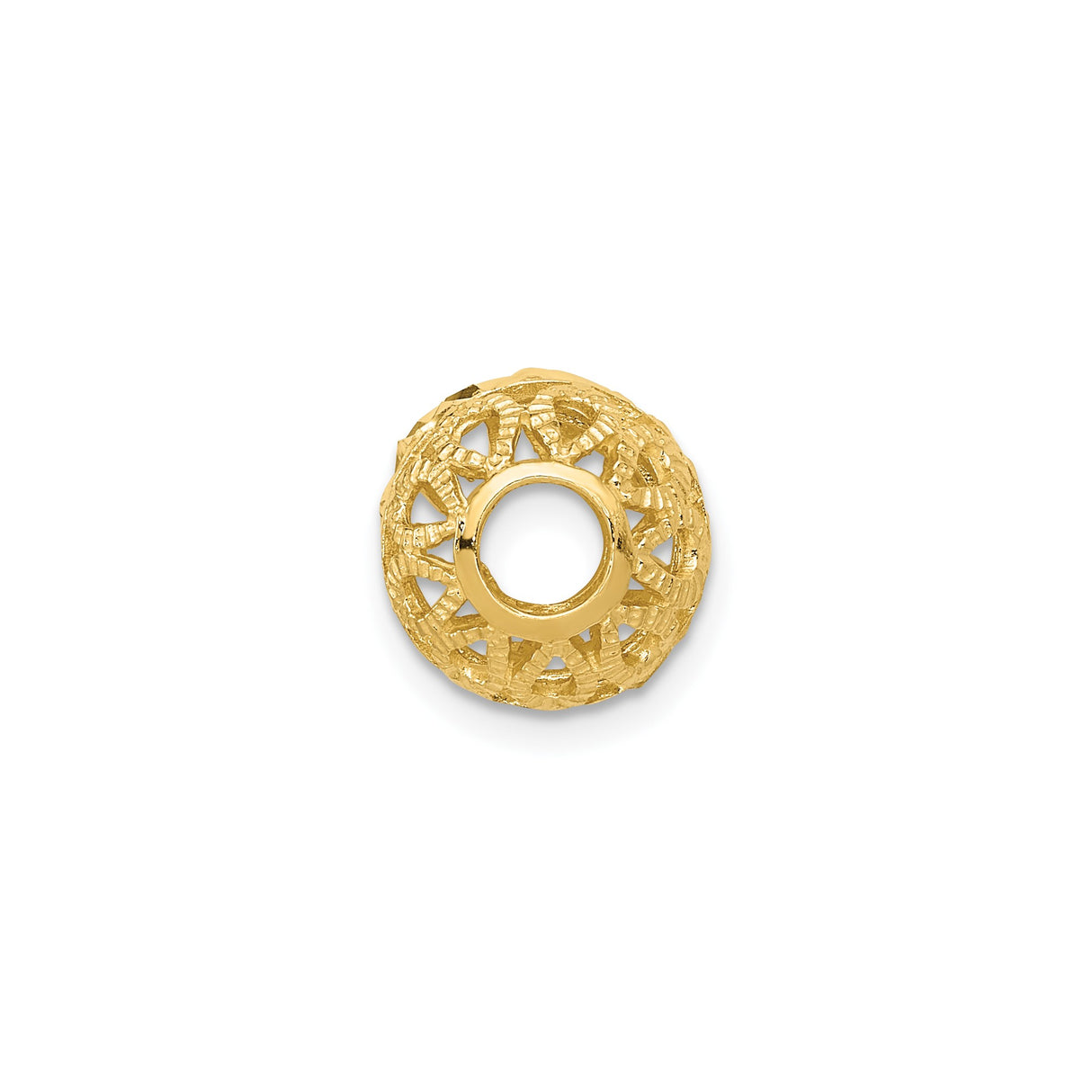 14k Yellow Gold Charm Bead with Filigree Openwork Floral and Rope Pattern