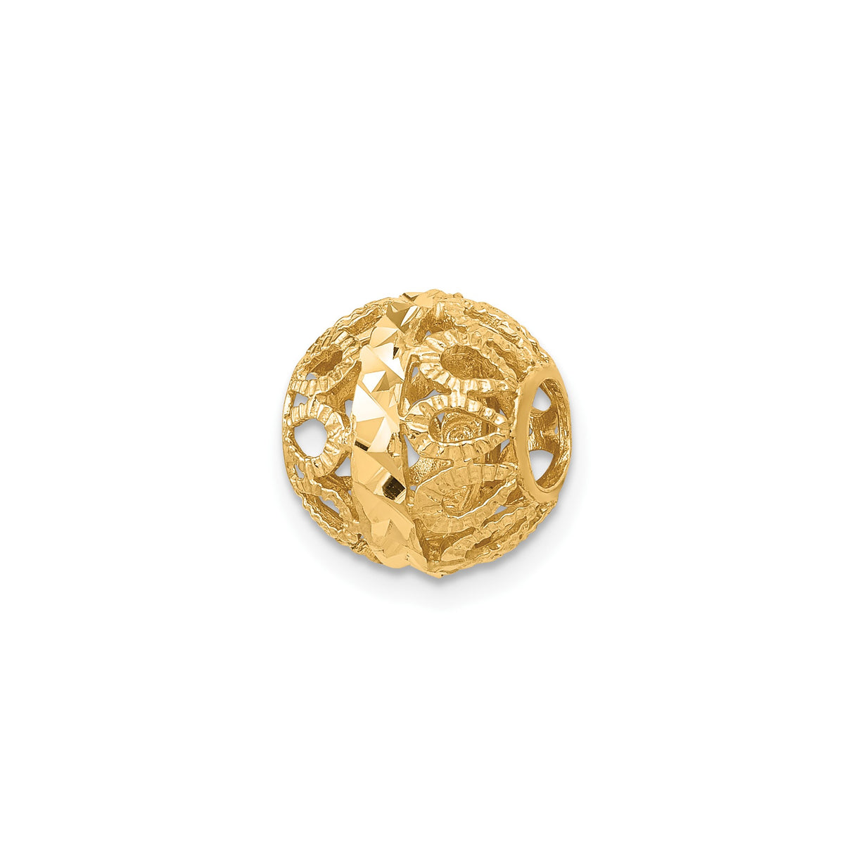 14k Yellow Gold Charm Bead with Filigree Openwork Floral and Rope Pattern