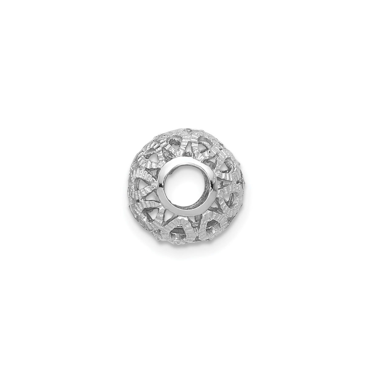 14k White Gold Filigree Charm Bead with Diamond-Cut Detailing and Openwork Design