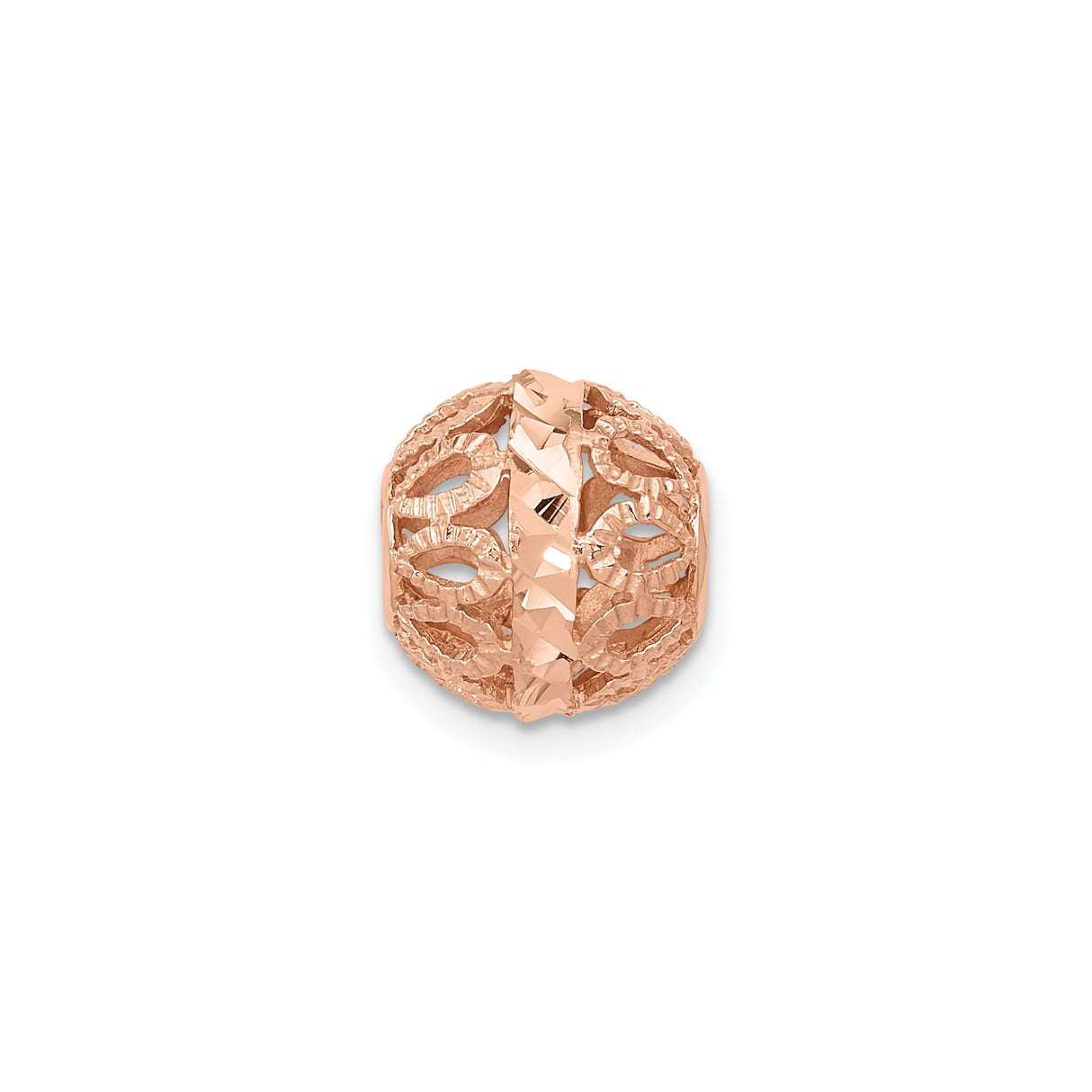 14k Rose Gold Charm with Openwork Filigree, Faceted Stripe, and Textured Design