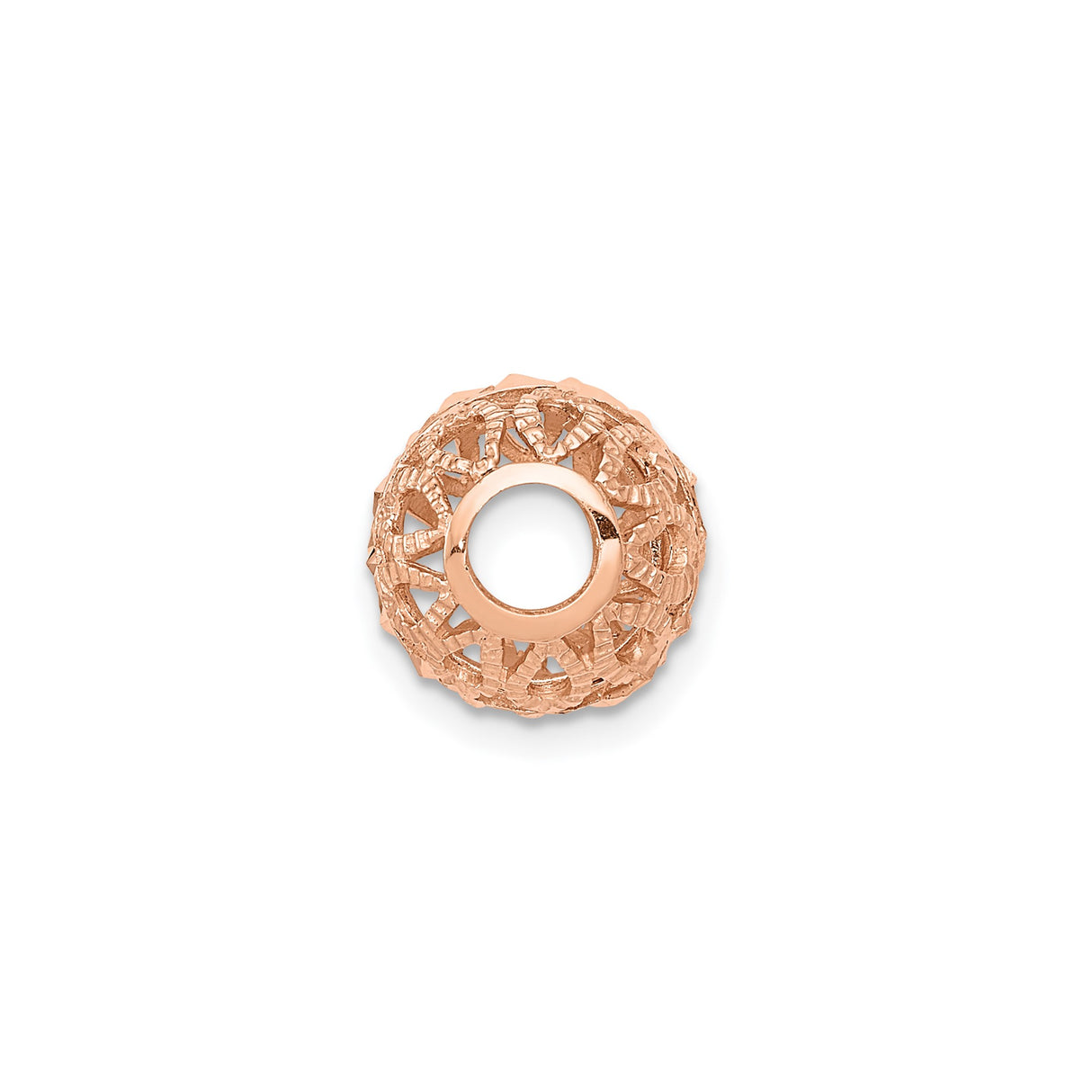 14k Rose Gold Charm with Openwork Filigree, Faceted Stripe, and Textured Design
