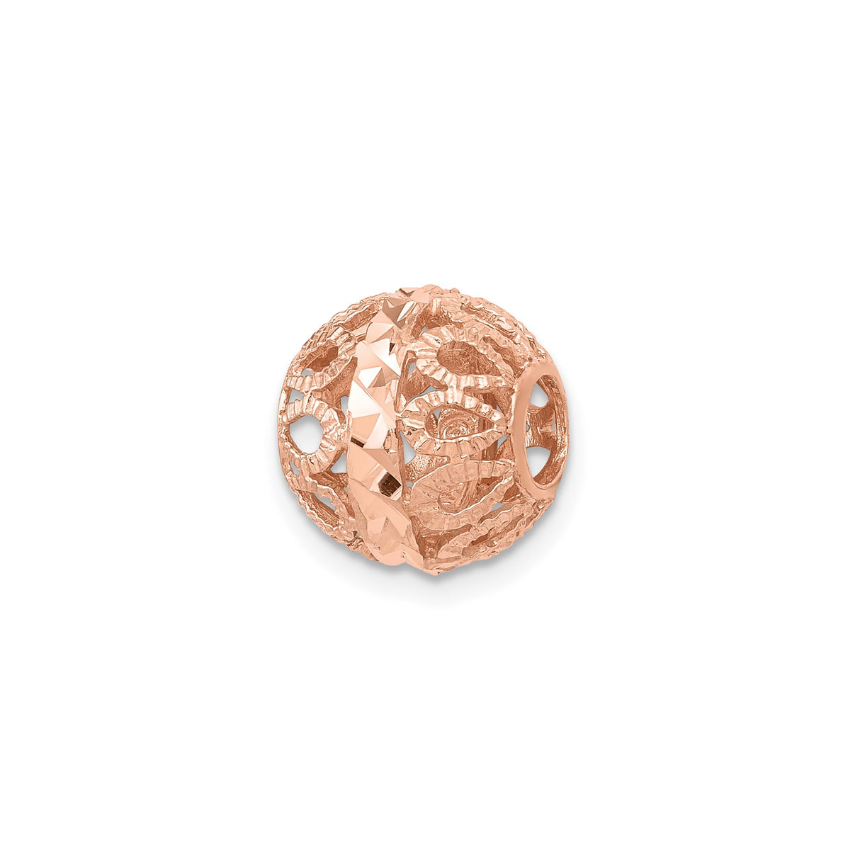 14k Rose Gold Charm with Openwork Filigree, Faceted Stripe, and Textured Design