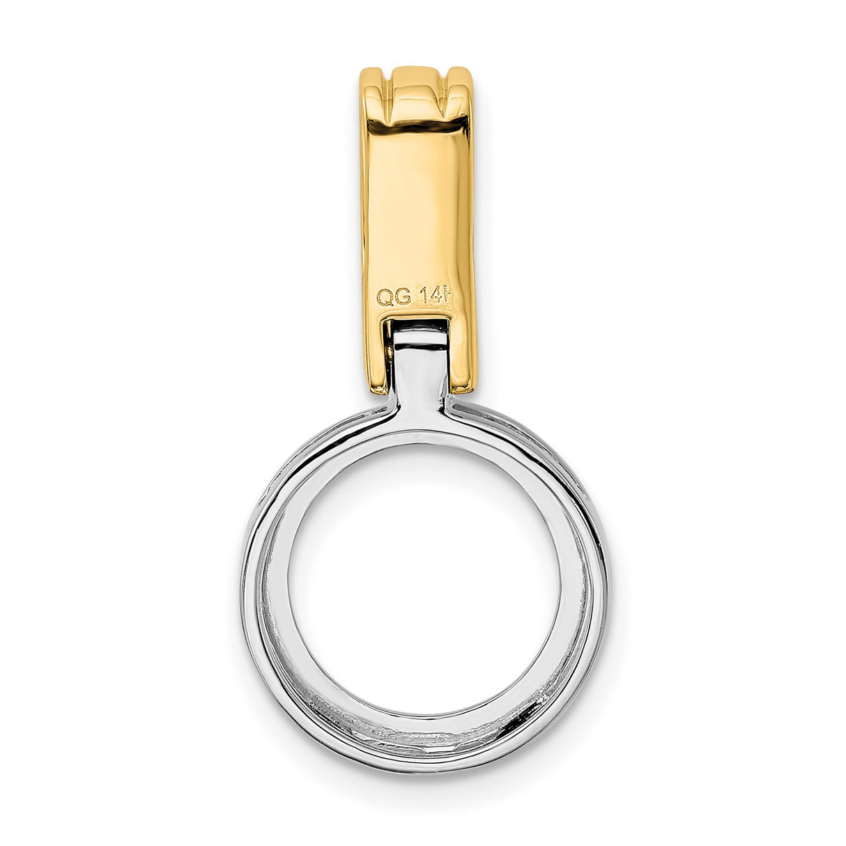 14k Two-Tone Gold Pendant, Open Circle Charm with Yellow Gold Bail, Polished Modern Design