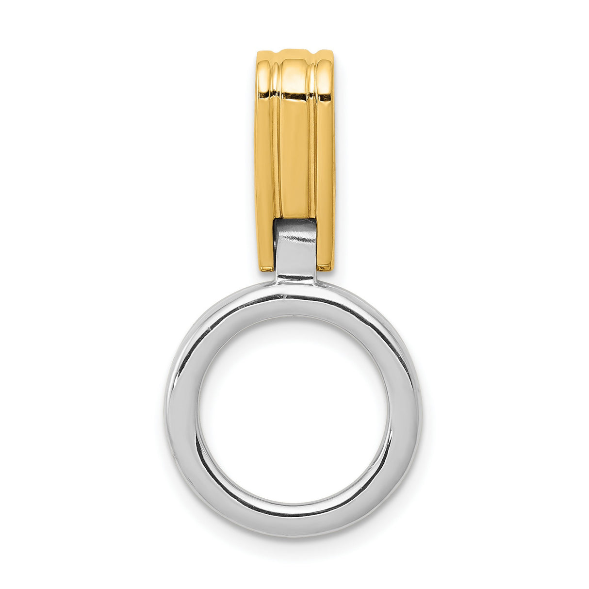 14k Two-Tone Gold Pendant, Open Circle Charm with Yellow Gold Bail, Polished Modern Design