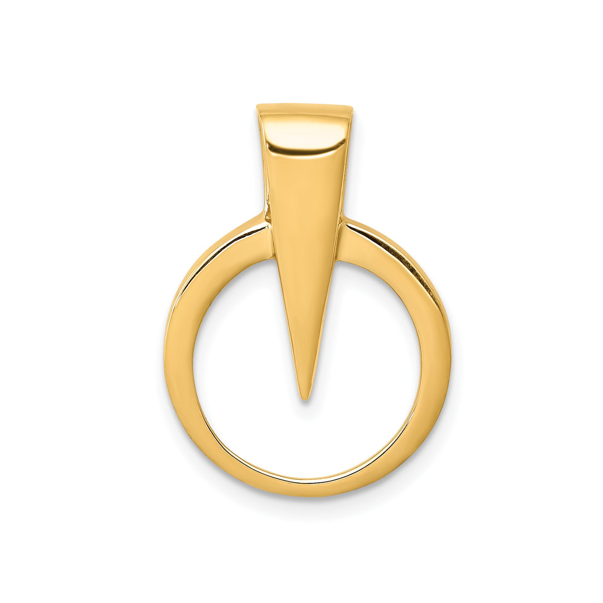 14k Yellow Gold Pendant, Open Circle with Downward Spike, Modern Geometric Unisex Design