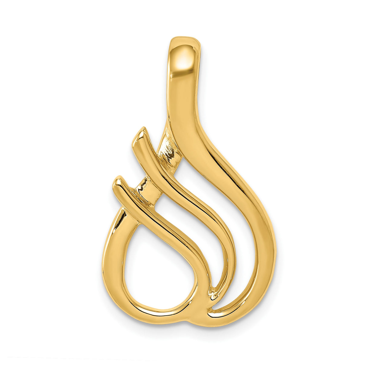 14k Yellow Gold Flame Pendant, Abstract Teardrop Design Symbolizing Passion and Strength