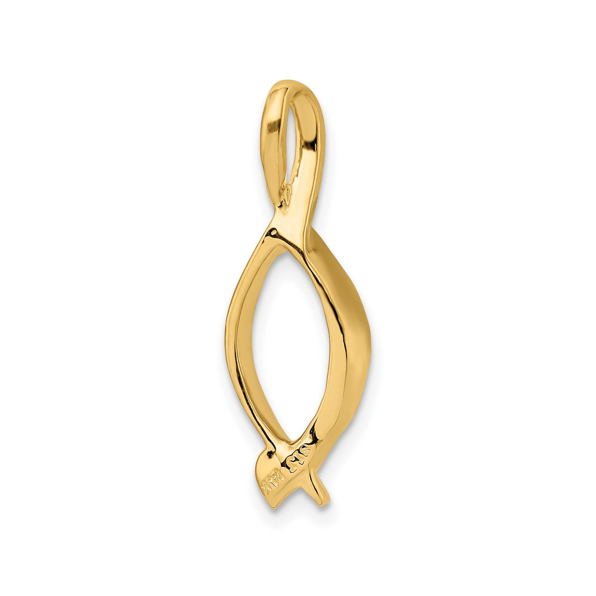 14k Yellow Gold Ichthys Pendant, Open Cut Jesus Fish Religious Charm, Unisex Christian Jewelry