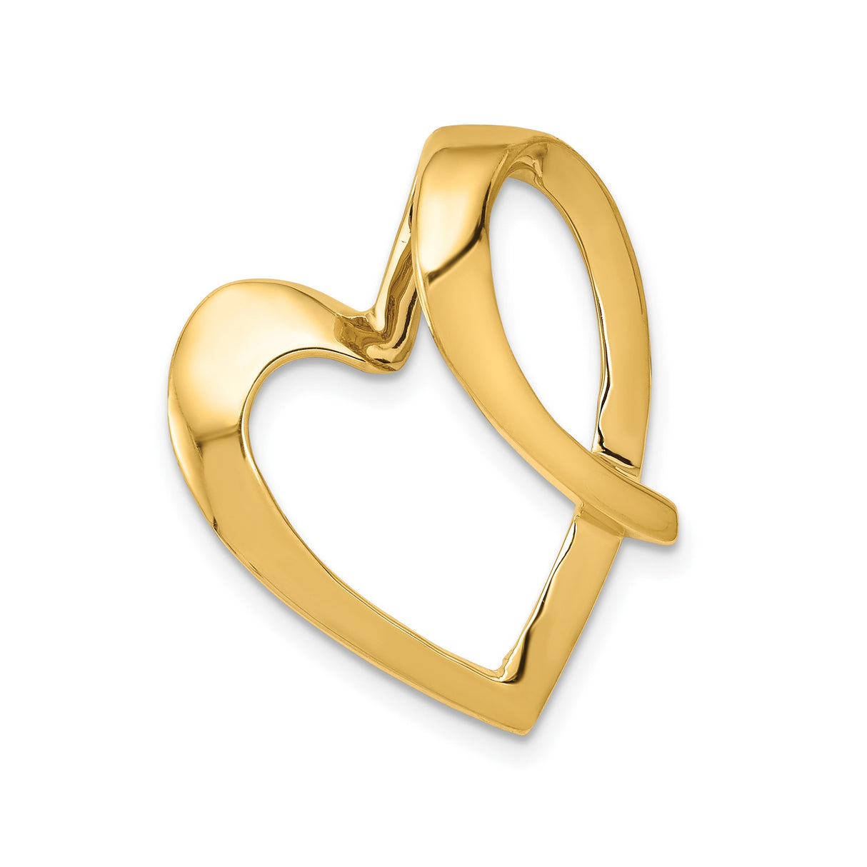 14k Yellow Gold Open Heart Pendant, Asymmetrical Minimalist Design for Women