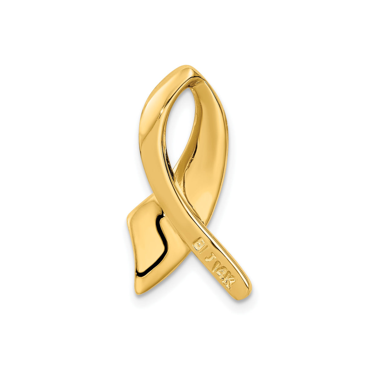 14k Yellow Gold Awareness Ribbon Pendant, Smooth Polished Symbol of Support and Hope