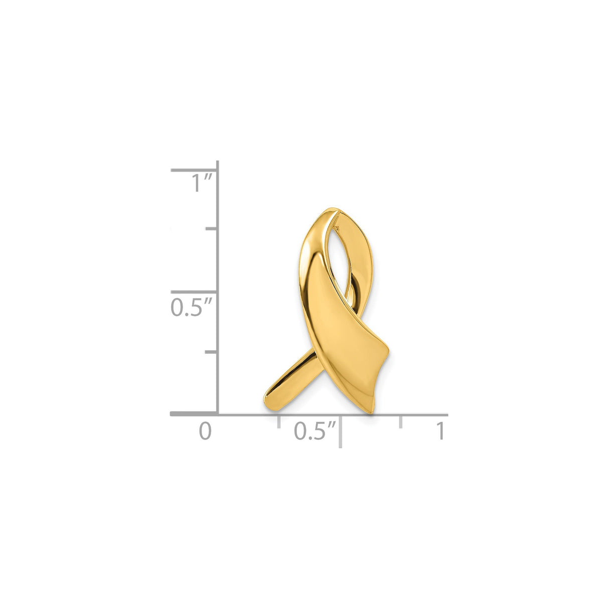 14k Yellow Gold Awareness Ribbon Pendant, Smooth Polished Symbol of Support and Hope