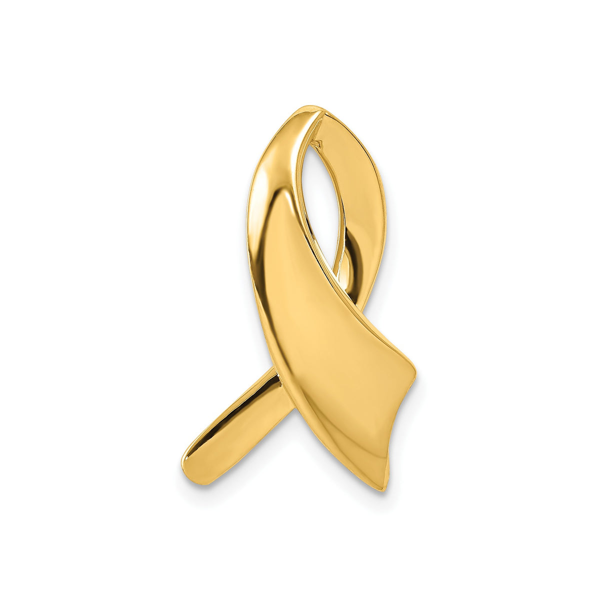 14k Yellow Gold Awareness Ribbon Pendant, Smooth Polished Symbol of Support and Hope