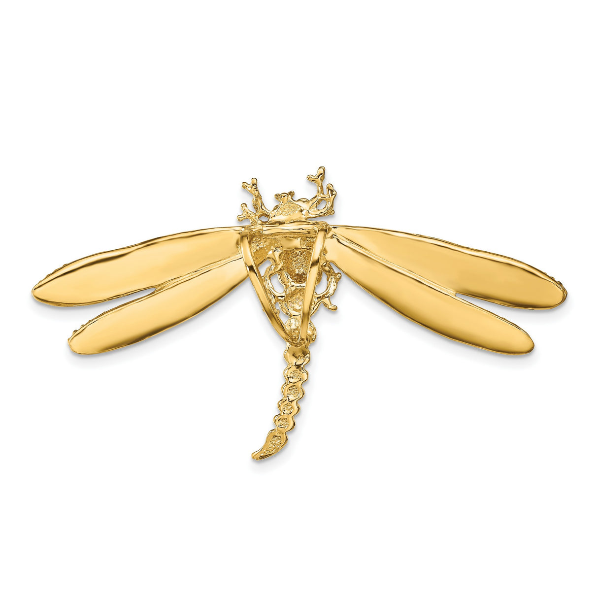 14k Yellow Gold Dragonfly Brooch with Green Yellow Orange Enamel Wings, Nature-Inspired Insect Pin