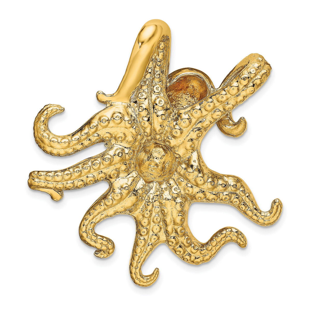 14k Yellow Gold Octopus Pendant, Detailed Tentacles, Nautical Ocean Theme Jewelry for Women or Unisex