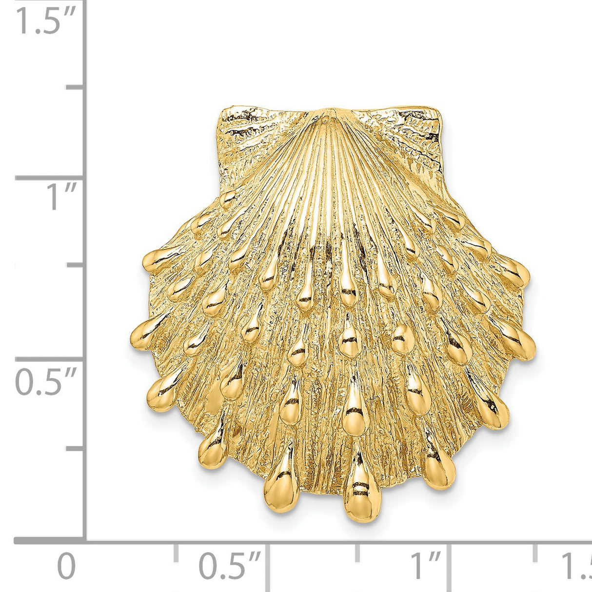 14k Yellow Gold Scallop Shell Pendant with Textured Ridges and Droplet Detail, Camino de Santiago Theme